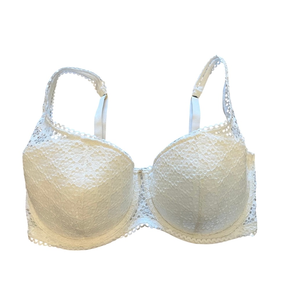 Adore Me White Floral Lace Padded Underwire Balconette Bra 34DD Scalloped Trim
